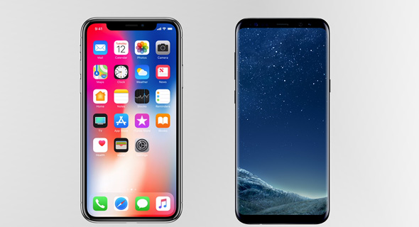 האייפון X (משמאל) יכניס לסמסונג 110 דולר לעומת 200 דולר שהיא מרוויחה ממכשיר הדגל שלה (מימין)