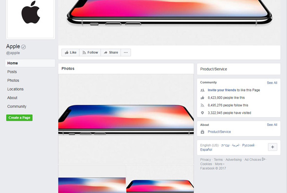 Apple's blank Facebook page