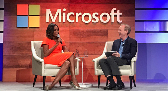 מישל אובמה ועידת מיקרוסופט נשיא מיקרוסופט בראד סמית, צילום: Microsoft