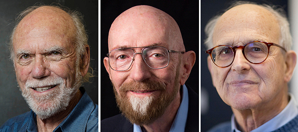 שלושת זוכי פרס נובל לפיסיקה 2017. מימין: הפרופסורים ריינר וייס, בארי באריש וקיפ סטפן תורן, צילום: רויטרס