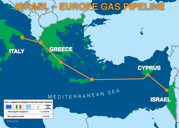 תוואי צינור הגז מישראל לאיטליה 