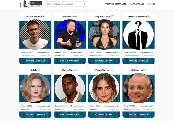 A screenshot from CryptoCelebrities before it was taken down