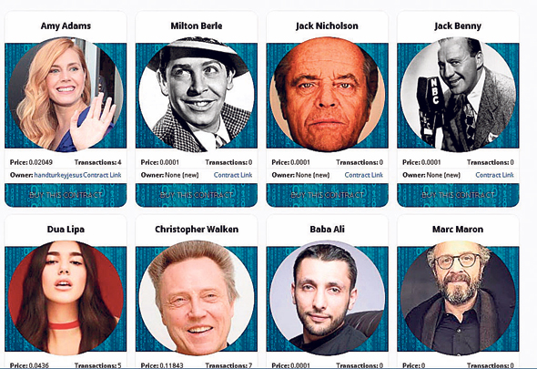 A screenshot from the website of CryptoCelebrities