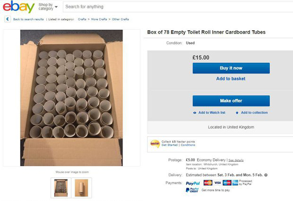 גלילי נייר טואלט למכירה איביי 2, צילום: Ebay