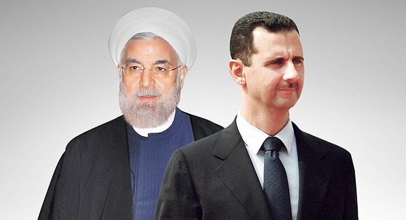 מימין נשיא סוריה בשאר אל אסד ונשיא איראן חסן רוחאני