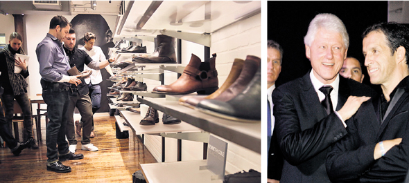 מימין: קול וקלינטון באירוע התרמה של אגודת amfAR, 2009, ועם צוות מעצבי הנעליים שלו. לחנויות הפיזיות יש פחות הצדקה כיום, צילום: אי.פי, גטי אימג
