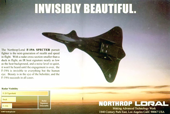 "פרסומת" ל-F19 שהופיעה בסמוך לחשיפת המאמרים, צילום: thedrive