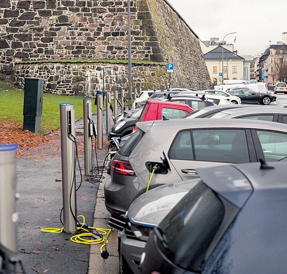 Electric vehicle charging station in Norway. Photo: Bloomberg