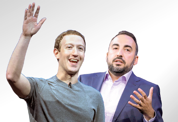 מימין: מנהל אבטחת המידע שצפוי לעזוב את פייסבוק אלכס סטאמוס ומנכ”ל  פייסבוק מארק צוקרברג