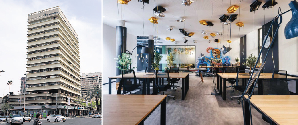 מימין: חלל עבודה של rent24 בגרמניה והבניין ברחוב קפלן שבו ייפתחו המשרדים, צילום: ענר גרין, אתר החברה rent24
