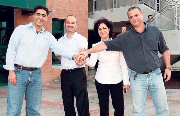 Michal Kahan, founder of data center networking equipment startup Dune Networks, with her co-founders. Photo: Nimrod Glickman