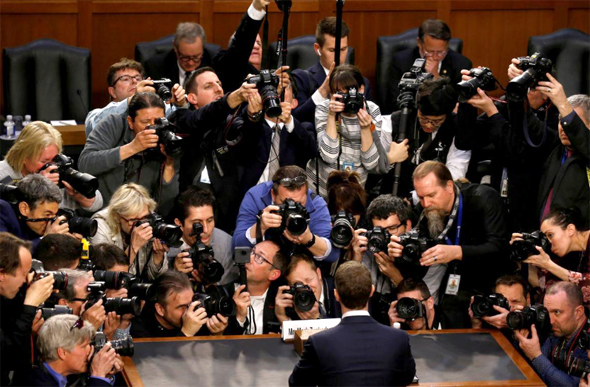 Facebook's Mark Zuckerberg testifying before the U.S. Senate. Photo: Reuters