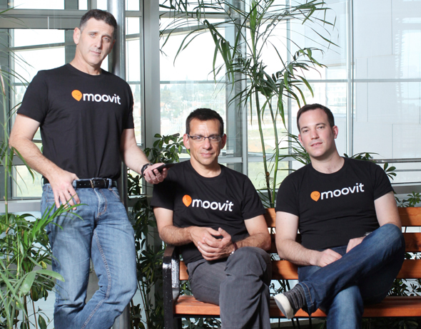 Moovit co-founders Roy Bick, Yaron Evron and Nir Erez (left). Photo: Amit Sha'al
