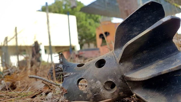 פצצת מרגמה שנחתה בעוטף עזה (ארכיון), צילום: רועי עידן