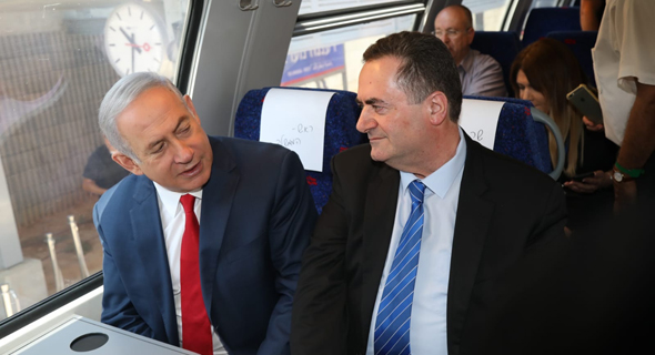 ישראל כץ בנימין נתניהו רכבת השרון 2.7.18, צילום: משרד התחבורה