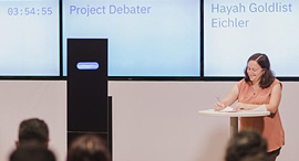 Hayah Goldlist Eichler versus Project Debater. Photo: Or Kaplan