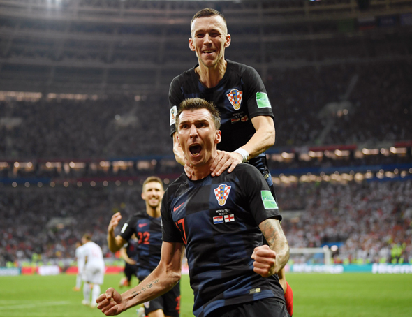 שחקני קרואטיה חוגגים בחצי הגמר נגד אנגליה, צילום: גטי