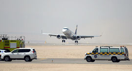 First plane lands at Ramon airport Monday. Photo: Yair Sagi