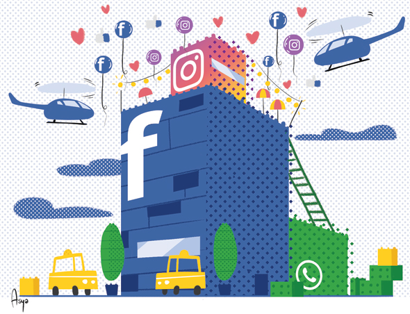 פייסבוק מטמיעה את אינסטגרם לתוך הפיד שלה, איור: אסיה איזנשטיין