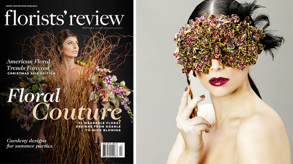 תכשיט מפרחים והשער של מגזין העיצוב (משמאל). “מזג האוויר בישראל גורם לאנשים להירתע מפרחים”