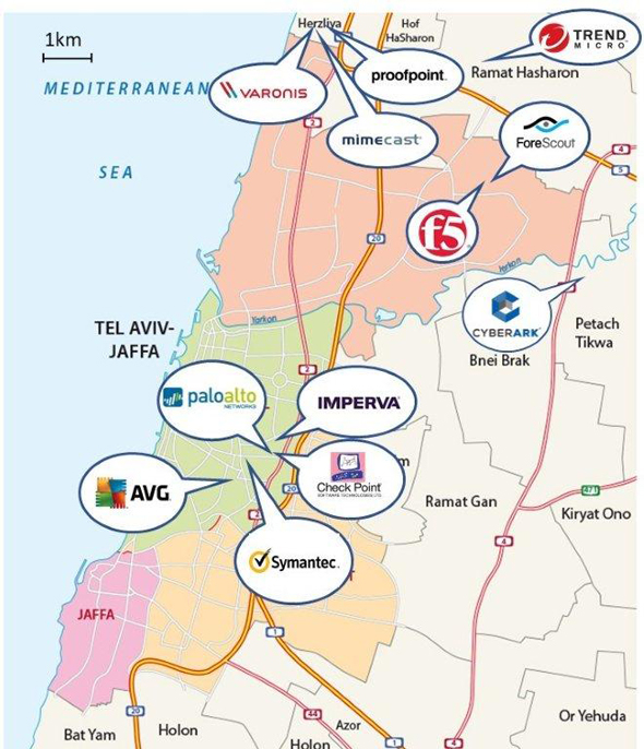 Cybersecurity companies with a presence in Israel. Map: Glilot Capital