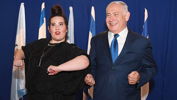Netanyahu (right) with Israeli Eurovision winner Netta Barzilai. Photo: Haim Zach GPO