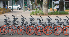 Mobike bicycles in Ramat Gan. Photo: Ilan Sapira