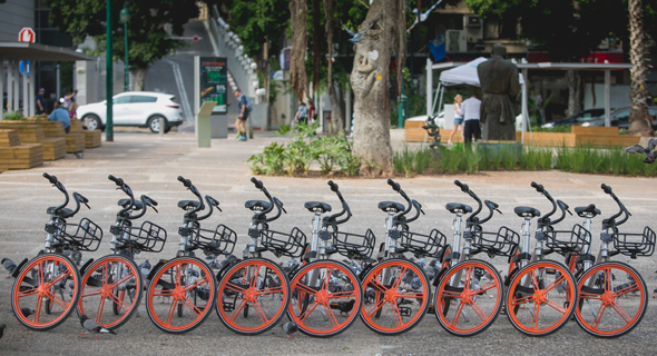 Mobike bicycles in Ramat Gan. Photo: Ilan Sapira