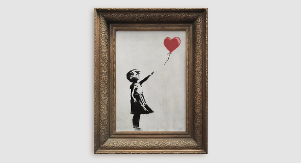 התמונה "ילדה עם בלון אדום" שנמכרה במכירה פומבית ונהרסה על ידי האומן