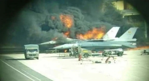 F-16 עולה באש בבסיס בבלגיה, צילום: טוויטר