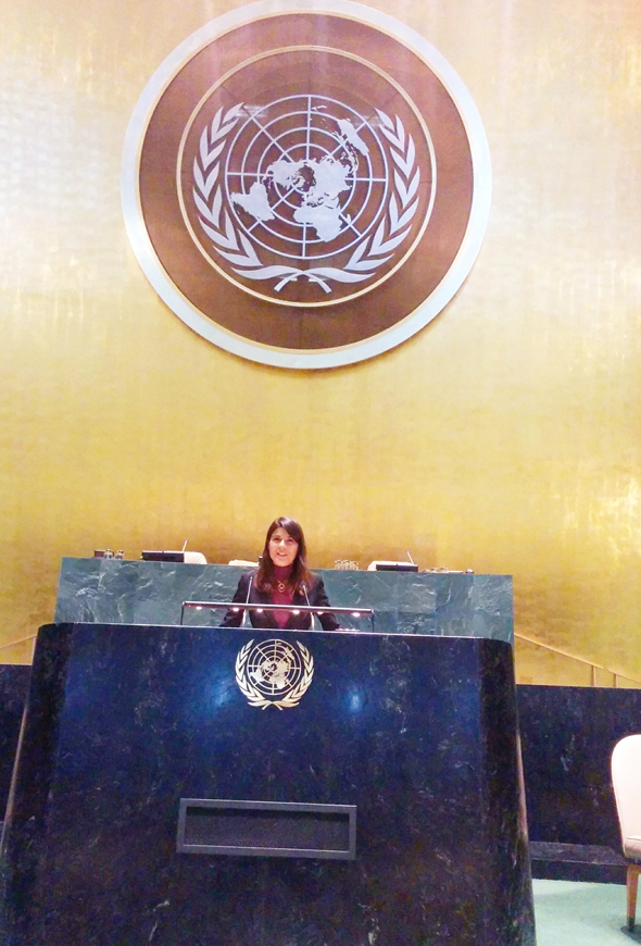 רדינסקי באו"ם ב־2016, לאחר שנבחרה לפאנל לקידום שת"פ בינלאומי בתחום הטכנולוגי