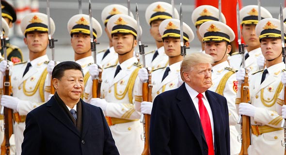 נשיא ארה"ב דונלד טראמפ ונשיא סין שי ג'ינפינג, בעת ביקורו של הנשיא האמריקאי בסין