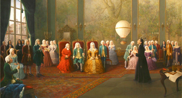 דה גסמאו מציג את הבלון שלו למלך פורטוגל