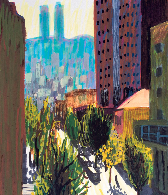 מוסף שבועי 6.12.18 של ה אמנית אנה לוקשבסקי ציור של ה עיר חיפה, איורים: אנה לוקשבסקי