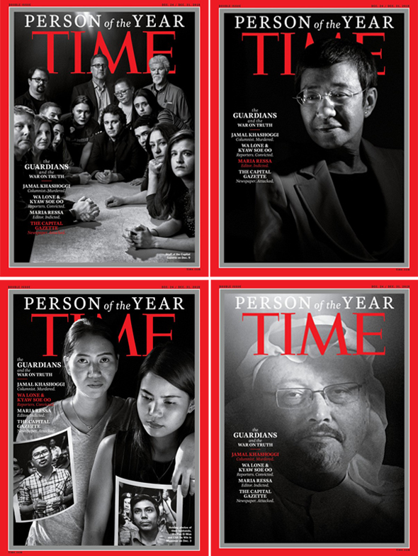 אנשי השנה של הטיים - "אנחנו מוקירים 4 עיתונאים וארגון חדשות אחד ששילמו מחיר כבד כדי לעמוד באתגרי התקופה", צילום: TIME