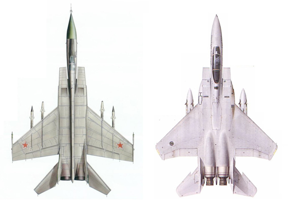 F15 ומיג 25. האחד הוביל לפיתוחו של השני, צילום: RCgroup + militaryphoto