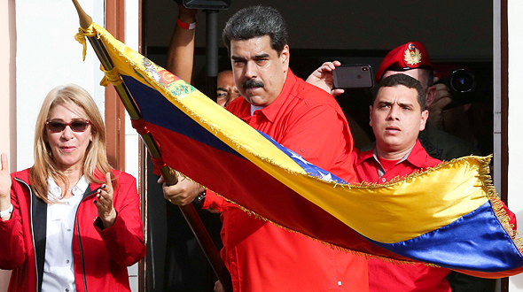 נשיא ונצואלה ניקולס מדורו במצעד הגנה של שלטונו, קרקאס , צילום: רויטרס