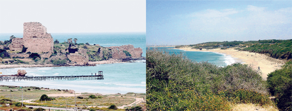 מימין: חוף פלמחים ומבצר עתלית. מוגדרים כיום כ"מכלול חוף עם הוראות מיוחדות", שניתן להקצות בו ייעודים שיהיו בזיקה לחוף