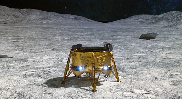 הדמייה של נחיתת חללית SpaceIL על הירח, צילום: IAI