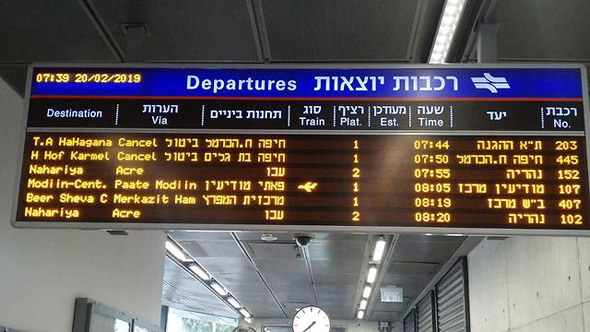 לוח נסיעות עם ביטולים ברכבת ישראל