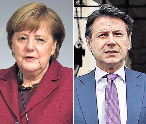 מימין: ראש ממשלת איטליה ג'וזפה קונטה וקנצלרית גרמניה אנגלה מרק