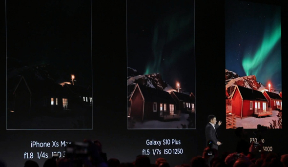 צילום לילה ב-P30 פרו (מימין) לעומת צילום לילה במכשירים המתחרים של אפל וסמסונג, צילום: youtube