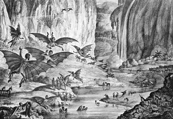 איור אנשי הירח העטלפיים מהניו יורק סאן, צילום: Wikimedia