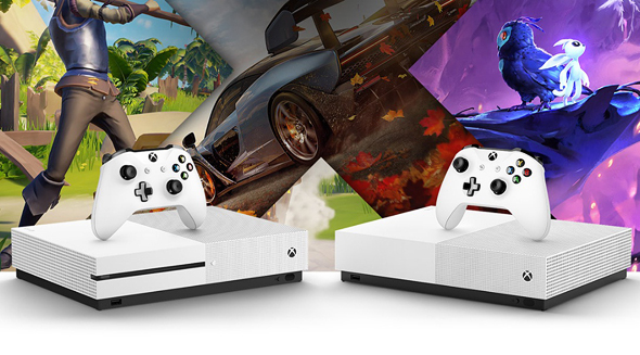 מימין: קונסולת ה-Xbox One S ללא הכונן, והדגם הסטנדרטי