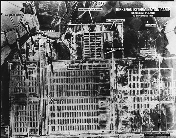 אושוויץ-בירקנאו בתצלום אוויר מפוענח מ-1944, צילום: USAF