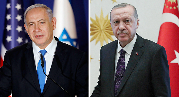 מימין נשיא טורקיה רג'פ טאיפ ארדואן וראש ממשלת ישראל בנימין נתניהו, צילום: איי פי