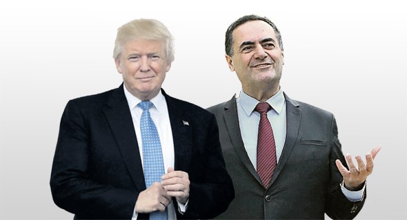 מימין: שר התחבורה היוצא ישראל כץ ונשיא ארה”ב דונלד טראמפ, צילומים: אלכס קולומויסקי, TNS