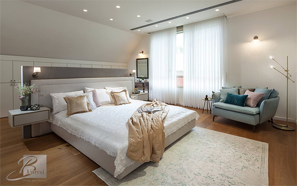 חדר שינה בעיצובה של בלה שבירו. מעצב הפנים אמון על תחומים נרחבים החורגים מההיבט האסתטי 