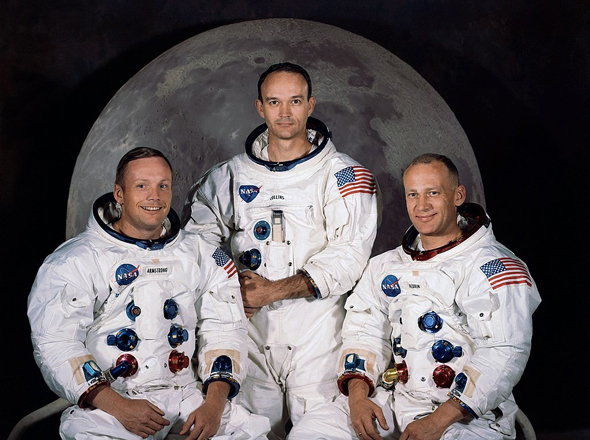 צוות אפולו 11: ניל ארמסטרונג, מייקל קולינס ובאז אולדרין, צילום: NASA 