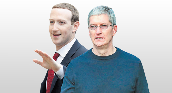 מימין: מנכ"ל אפל טים קוק ונשיא ומנכ"ל פייסבוק מארק צוקרברג, צילומים: אי.אף.פי, POOL New